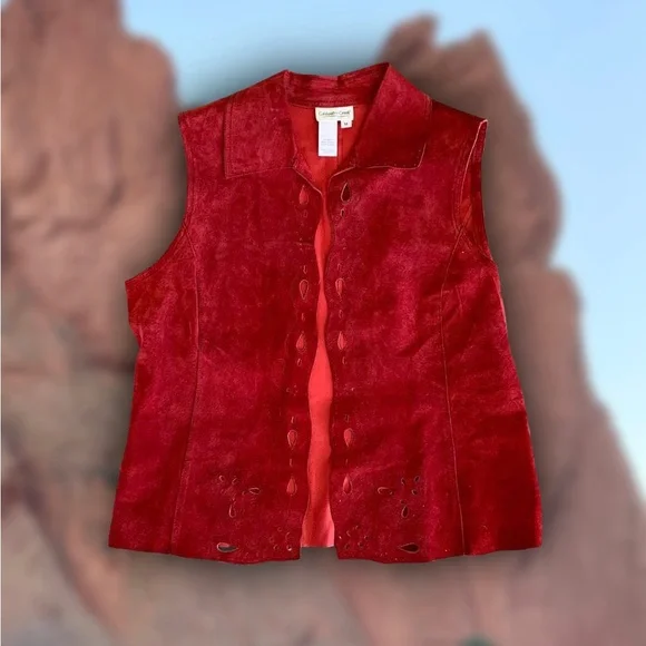 Coldwater Creek Red Suede Vest Sz M - Picture 1 of 3
